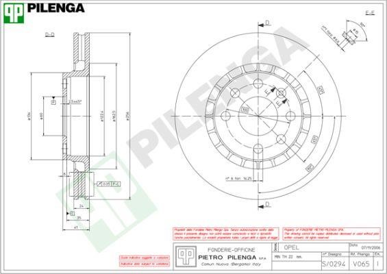 Pilenga V065 Диск гальмівний передній вентильований V065: Приваблива ціна - Купити в Україні на EXIST.UA!