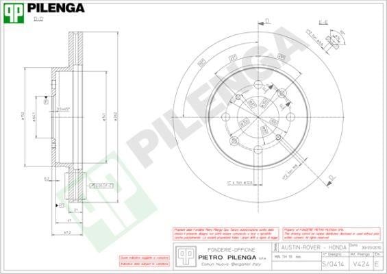 Pilenga V424 Диск гальмівний передній вентильований V424: Купити в Україні - Добра ціна на EXIST.UA!