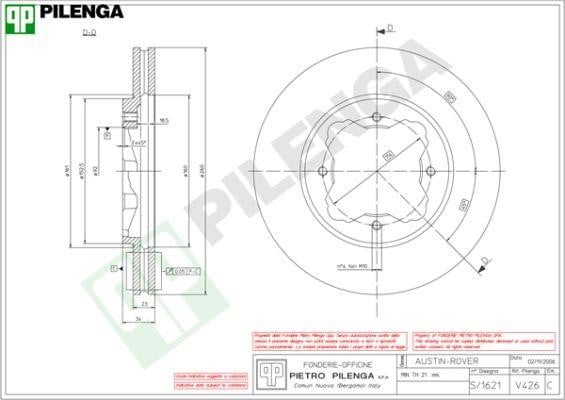 Pilenga V426 Диск гальмівний передній вентильований V426: Купити в Україні - Добра ціна на EXIST.UA!