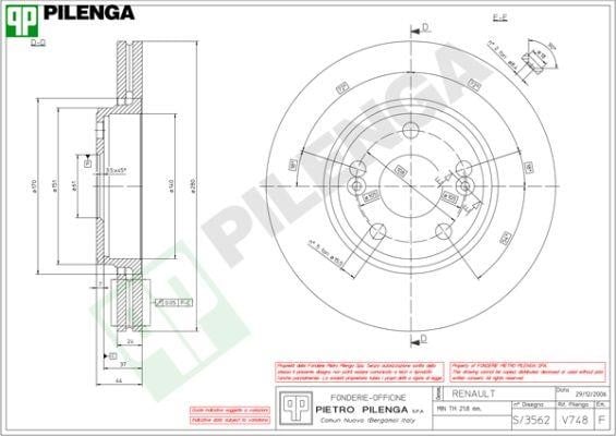 Pilenga V748 Диск гальмівний передній вентильований V748: Купити в Україні - Добра ціна на EXIST.UA!