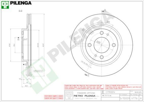 Pilenga V776 Диск гальмівний передній вентильований V776: Купити в Україні - Добра ціна на EXIST.UA!