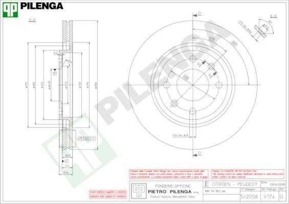 Pilenga V174 Диск гальмівний передній вентильований V174: Приваблива ціна - Купити в Україні на EXIST.UA!