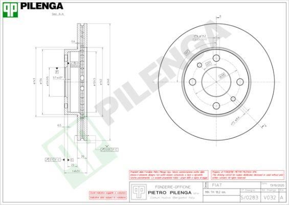 Pilenga V032 Диск гальмівний передній вентильований V032: Купити в Україні - Добра ціна на EXIST.UA!