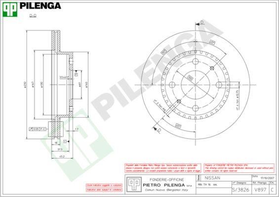 Pilenga V897 Диск гальмівний передній вентильований V897: Купити в Україні - Добра ціна на EXIST.UA!