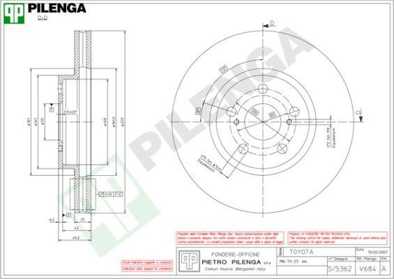 Pilenga V684 Диск гальмівний передній вентильований V684: Купити в Україні - Добра ціна на EXIST.UA!