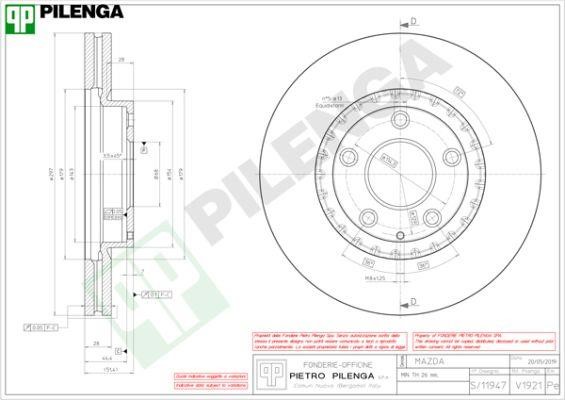 Pilenga V1921 Диск гальмівний передній вентильований V1921: Купити в Україні - Добра ціна на EXIST.UA!