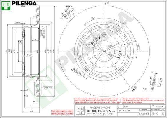 Pilenga 5110 Диск гальмівний задній невентильований 5110: Купити в Україні - Добра ціна на EXIST.UA!
