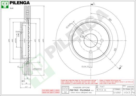 Pilenga V043 Диск гальмівний передній вентильований V043: Купити в Україні - Добра ціна на EXIST.UA!