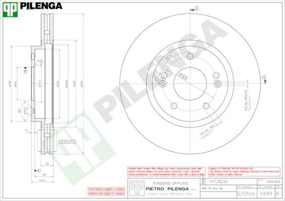 Pilenga V699 Диск гальмівний передній вентильований V699: Приваблива ціна - Купити в Україні на EXIST.UA!