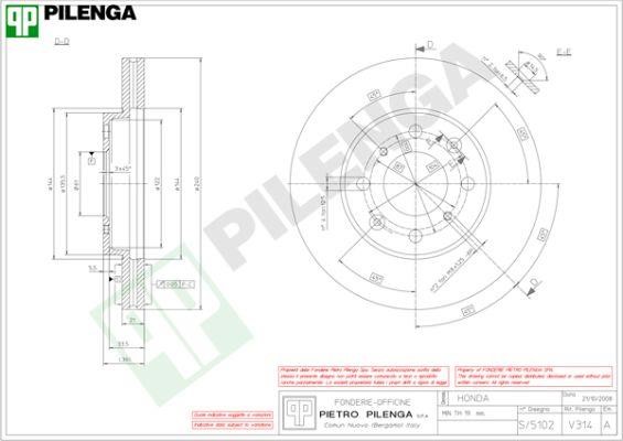 Pilenga V314 Диск гальмівний передній вентильований V314: Купити в Україні - Добра ціна на EXIST.UA!