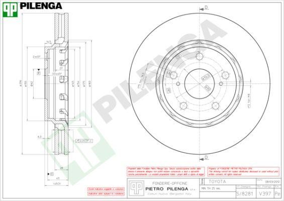 Pilenga V397 Диск гальмівний передній вентильований V397: Купити в Україні - Добра ціна на EXIST.UA!
