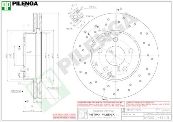 Pilenga V934 Диск гальмівний передній вентильований V934: Купити в Україні - Добра ціна на EXIST.UA!