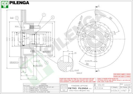 Pilenga V167 Диск гальмівний передній вентильований V167: Купити в Україні - Добра ціна на EXIST.UA!