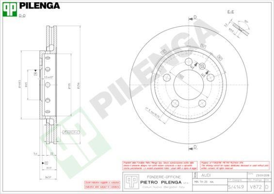 Pilenga V872 Диск гальмівний задній вентильований V872: Купити в Україні - Добра ціна на EXIST.UA!