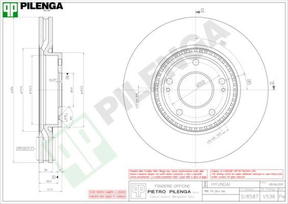 Pilenga V538 Диск гальмівний передній вентильований V538: Приваблива ціна - Купити в Україні на EXIST.UA!