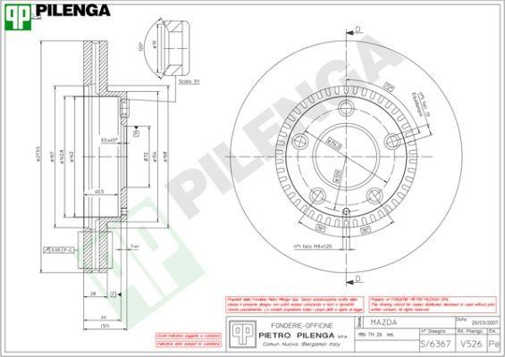 Pilenga V526 Диск гальмівний передній вентильований V526: Купити в Україні - Добра ціна на EXIST.UA!