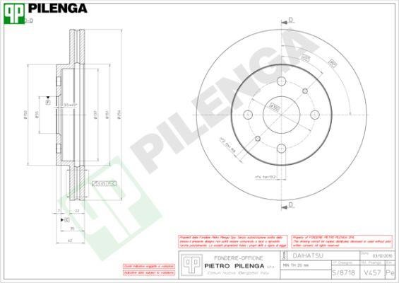 Pilenga V457 Диск гальмівний передній вентильований V457: Купити в Україні - Добра ціна на EXIST.UA!
