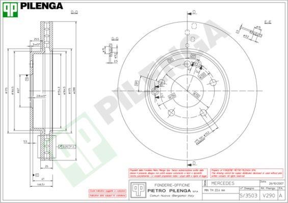 Pilenga V290 Диск гальмівний передній вентильований V290: Приваблива ціна - Купити в Україні на EXIST.UA!
