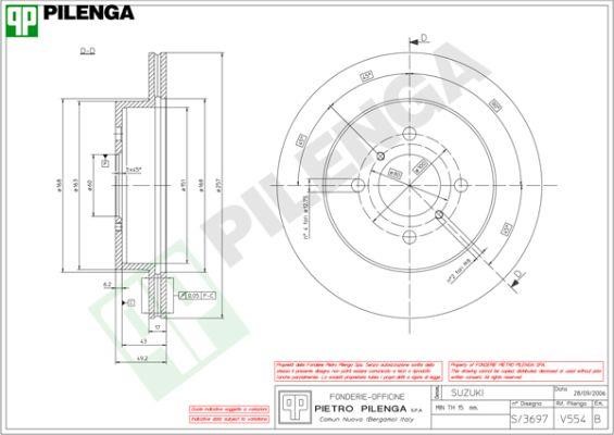Pilenga V554 Диск гальмівний передній вентильований V554: Купити в Україні - Добра ціна на EXIST.UA!