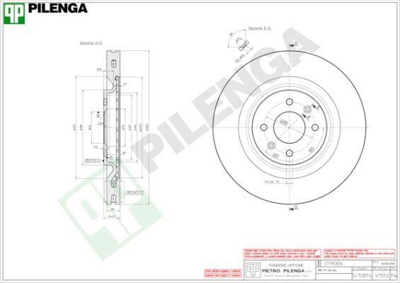 Pilenga V1552 Диск гальмівний передній вентильований V1552: Купити в Україні - Добра ціна на EXIST.UA!