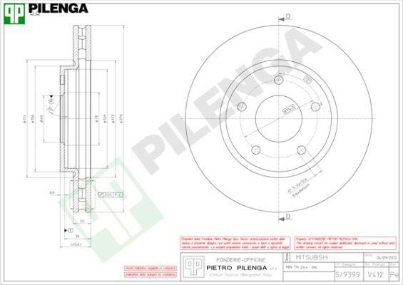 Pilenga V412 Диск гальмівний передній вентильований V412: Купити в Україні - Добра ціна на EXIST.UA!