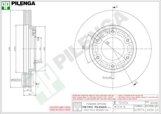Pilenga V656 Диск гальмівний передній вентильований V656: Купити в Україні - Добра ціна на EXIST.UA!