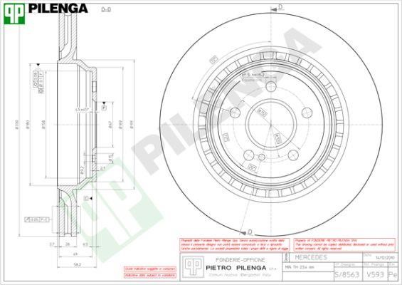 Pilenga V593 Диск гальмівний задній вентильований V593: Купити в Україні - Добра ціна на EXIST.UA!