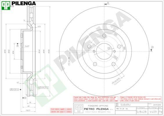 Pilenga V409 Диск гальмівний передній вентильований V409: Купити в Україні - Добра ціна на EXIST.UA!