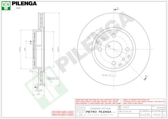 Pilenga V042 Диск гальмівний передній вентильований V042: Купити в Україні - Добра ціна на EXIST.UA!
