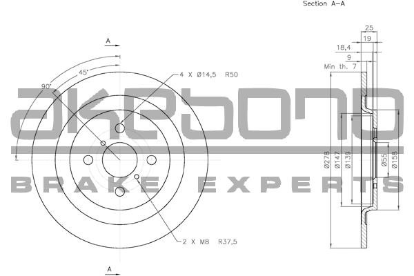 Akebono BN-0134E Диск гальмівний задній невентильований BN0134E: Купити в Україні - Добра ціна на EXIST.UA!