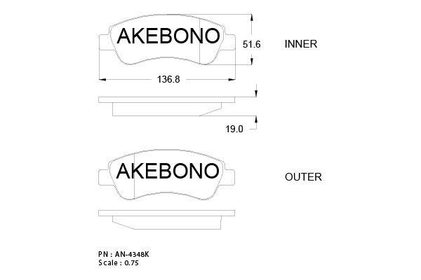 Akebono AN-4348K Гальмівні колодки, комплект AN4348K: Купити в Україні - Добра ціна на EXIST.UA!