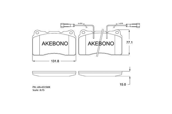Akebono AN-4515WK Гальмівні колодки, комплект AN4515WK: Приваблива ціна - Купити в Україні на EXIST.UA!