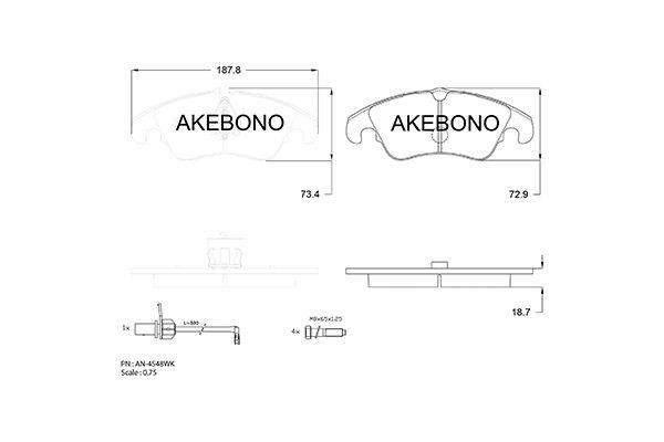 Akebono AN-4548WK Гальмівні колодки, комплект AN4548WK: Купити в Україні - Добра ціна на EXIST.UA!
