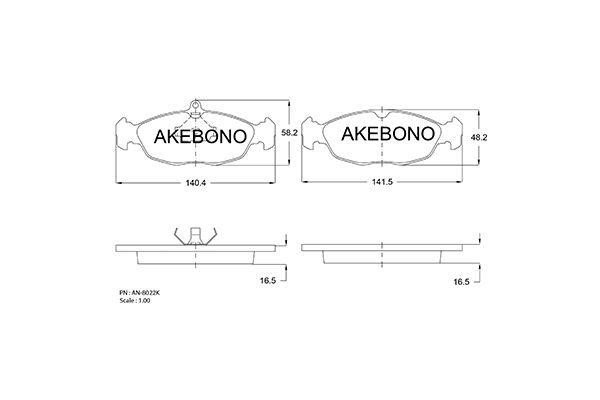 Akebono AN-8022K Гальмівні колодки, комплект AN8022K: Приваблива ціна - Купити в Україні на EXIST.UA!