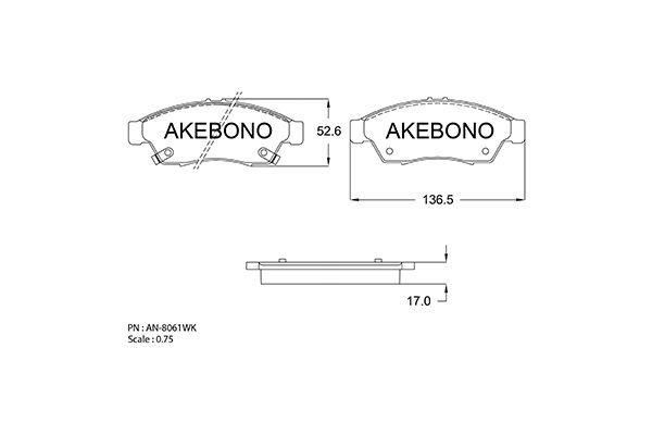 Akebono AN-8061WK Гальмівні колодки, комплект AN8061WK: Купити в Україні - Добра ціна на EXIST.UA!