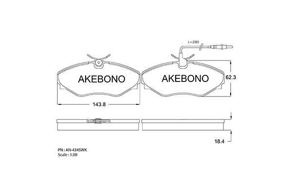 Akebono AN-4345WK Гальмівні колодки, комплект AN4345WK: Купити в Україні - Добра ціна на EXIST.UA!