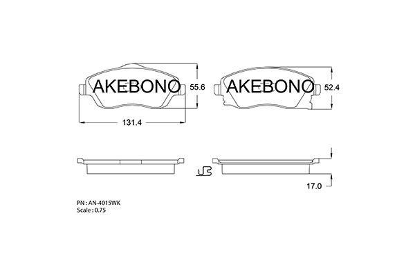 Akebono AN-4015WK Гальмівні колодки, комплект AN4015WK: Приваблива ціна - Купити в Україні на EXIST.UA!