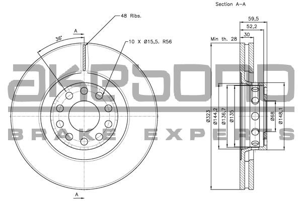 Akebono BN-0625E Диск гальмівний передній вентильований BN0625E: Купити в Україні - Добра ціна на EXIST.UA!