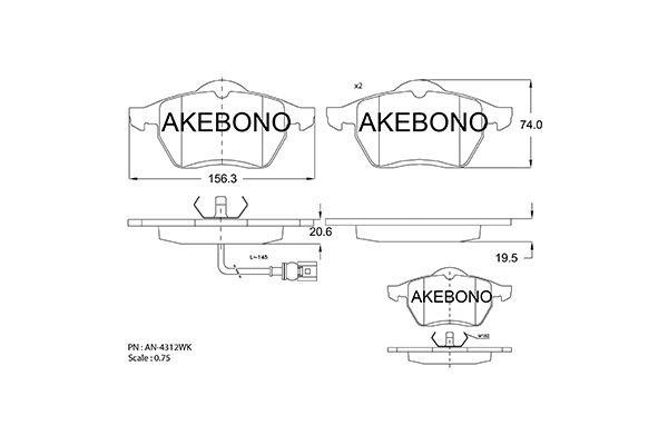 Akebono AN-4312WKE Гальмівні колодки, комплект AN4312WKE: Купити в Україні - Добра ціна на EXIST.UA!