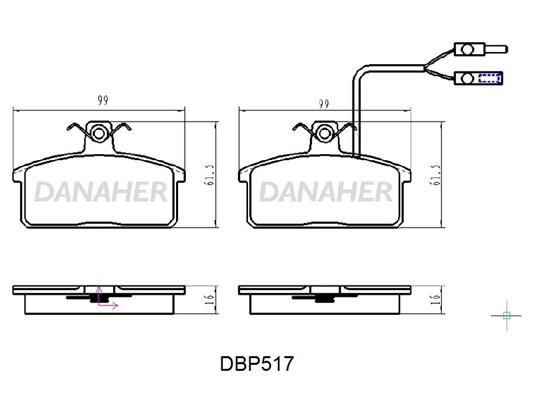 Danaher DBP517 Гальмівні колодки, комплект DBP517: Купити в Україні - Добра ціна на EXIST.UA!
