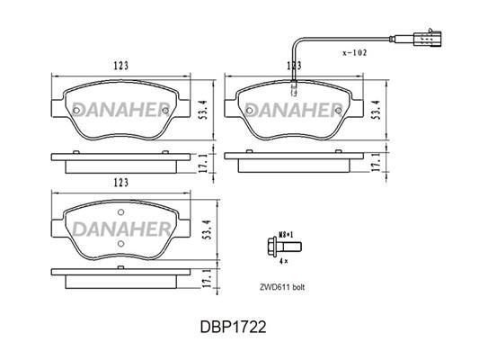 Danaher DBP1722 Гальмівні колодки, комплект DBP1722: Приваблива ціна - Купити в Україні на EXIST.UA!