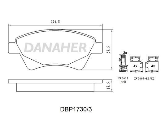 Danaher DBP1730/3 Гальмівні колодки, комплект DBP17303: Купити в Україні - Добра ціна на EXIST.UA!