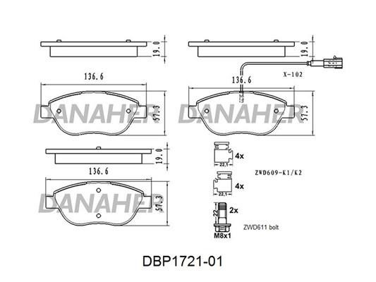 Danaher DBP1721-01 Гальмівні колодки, комплект DBP172101: Купити в Україні - Добра ціна на EXIST.UA!