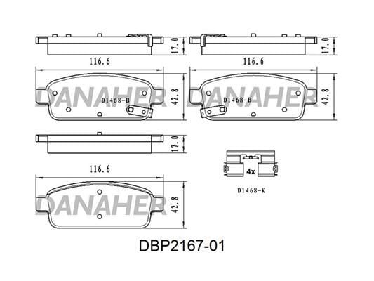 Danaher DBP2167-01 Гальмівні колодки, комплект DBP216701: Купити в Україні - Добра ціна на EXIST.UA!