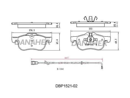 Danaher DBP1521-02 Гальмівні колодки, комплект DBP152102: Купити в Україні - Добра ціна на EXIST.UA!