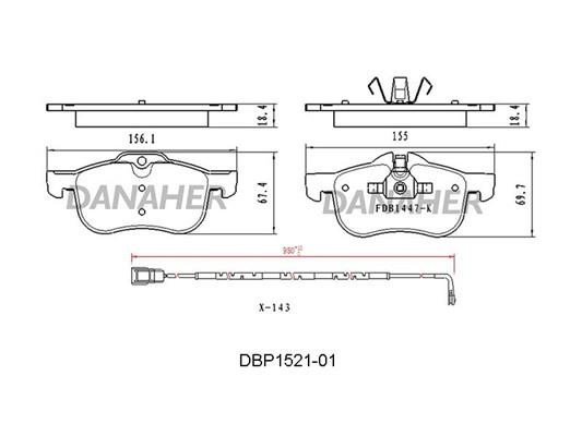 Danaher DBP1521-01 Гальмівні колодки, комплект DBP152101: Приваблива ціна - Купити в Україні на EXIST.UA!