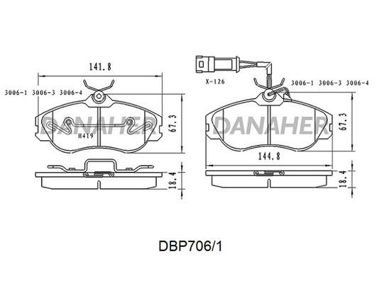 Danaher DBP706/1 Гальмівні колодки, комплект DBP7061: Приваблива ціна - Купити в Україні на EXIST.UA!