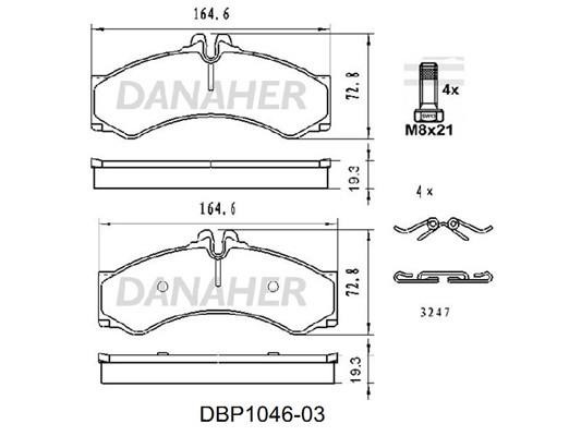 Danaher DBP1046-03 Гальмівні колодки, комплект DBP104603: Купити в Україні - Добра ціна на EXIST.UA!