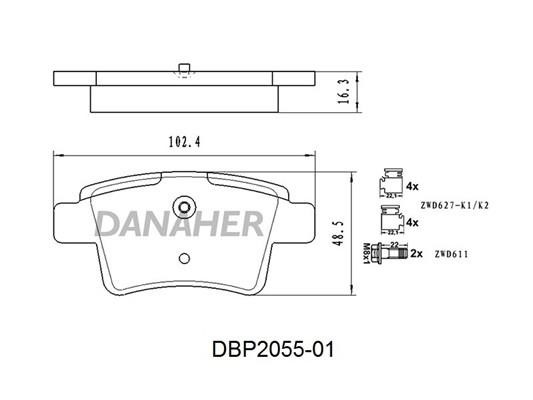 Danaher DBP2055-01 Гальмівні колодки, комплект DBP205501: Купити в Україні - Добра ціна на EXIST.UA!