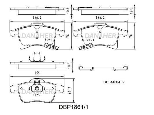 Danaher DBP1861/1 Гальмівні колодки, комплект DBP18611: Приваблива ціна - Купити в Україні на EXIST.UA!